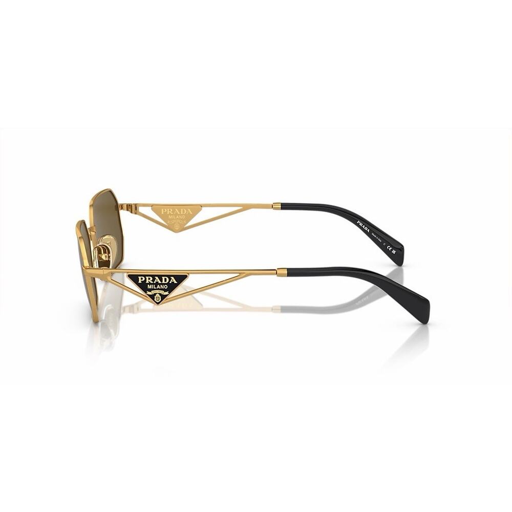 PRADA PR A51S 15N01T Matte Gold Dark Brown Lens Unisex Sunglasses AUTHENTIC - Picture 7 of 9